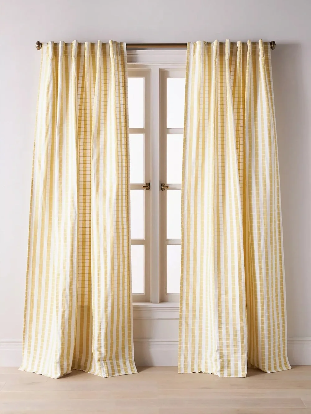 Anthropologie Cotton Woven Stripe Curtain maize yellow